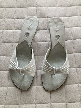 Women's White Knot Mule Slide Sandals - 2” heel